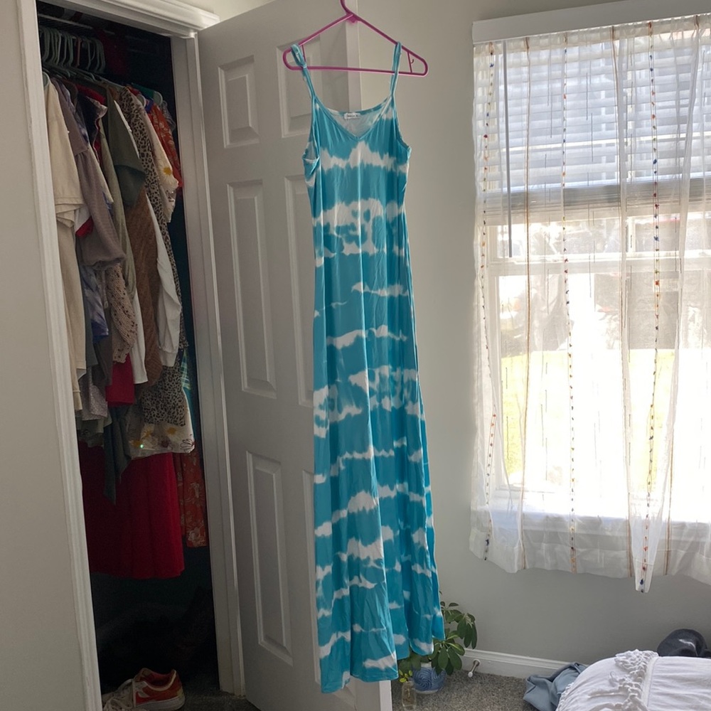 Blue and white tie dye long sundress